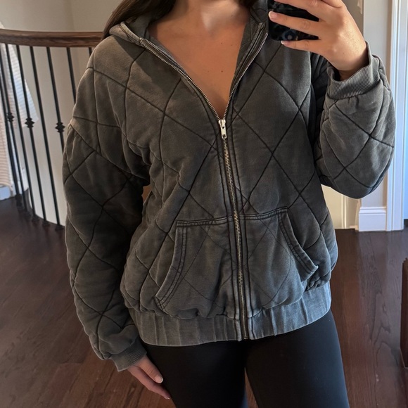 Forever 21 Tops - Forever 21 Quilted Mineral Wash Full Zip Hoodie Jacket